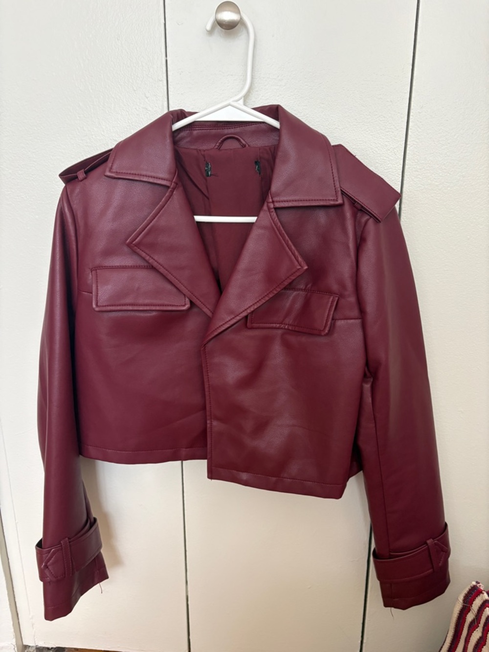 Forever 21 Burgundy Faux Leather Cropped Jacket